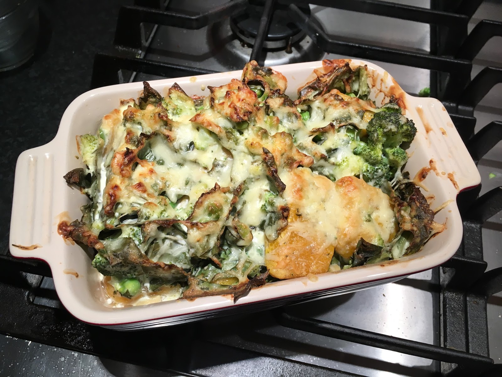 Lemon and Cheese Broccoli, Pea and Spinach Gnocchi Bake