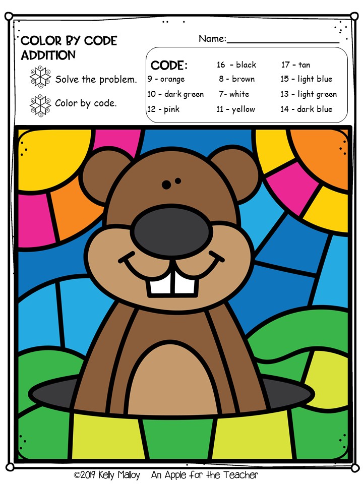 An Apple For The Teacher: Groundhog Day Math Fact Color By Number
