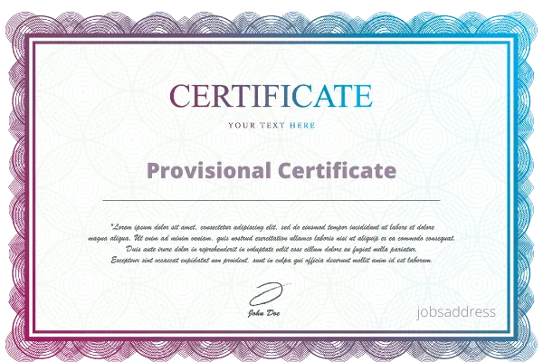 Provisional certificate meaning