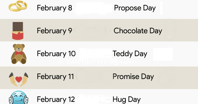 Valentine week list 2021 Happy Valentines Day 2018 WeekList, Schedule, Timetable, Calendar