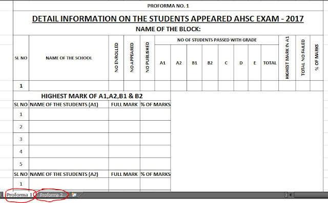 Pre-formatted Excel (.xlsx) Proforma for Odisha Aided/Govt/Block Grant High School "Information on Students Appeared in AHSC Exam 2017 and Class Wise Roll Strength"