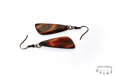 boucles oreilles pâte polymère canne oeil marron jaune rouge kaki Fimo Pardo Sculpey Stenna Création