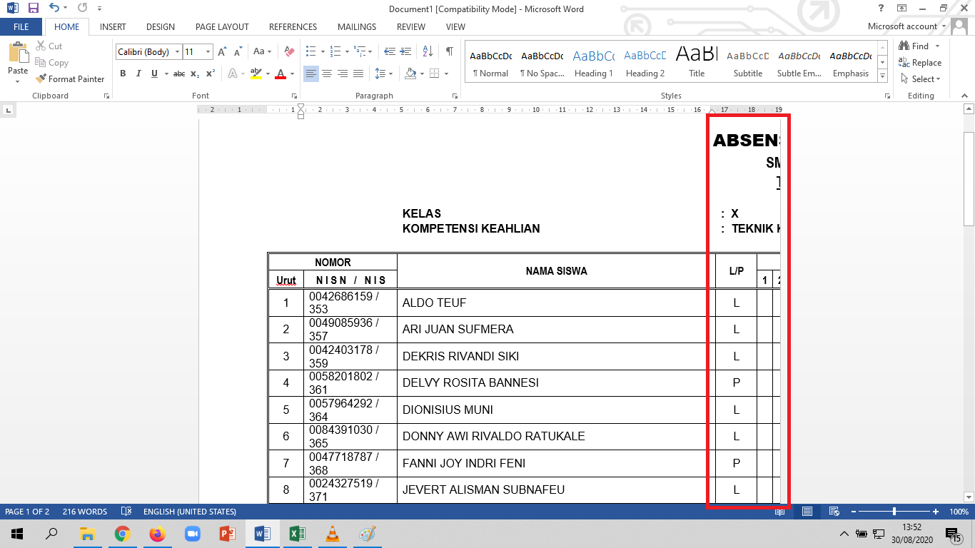 LENGKAP!! Cara Menyisipkan Tabel Ms.Excel di Ms.word dan PRINT + Gambar