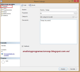 pestaña general en un job de SQL server