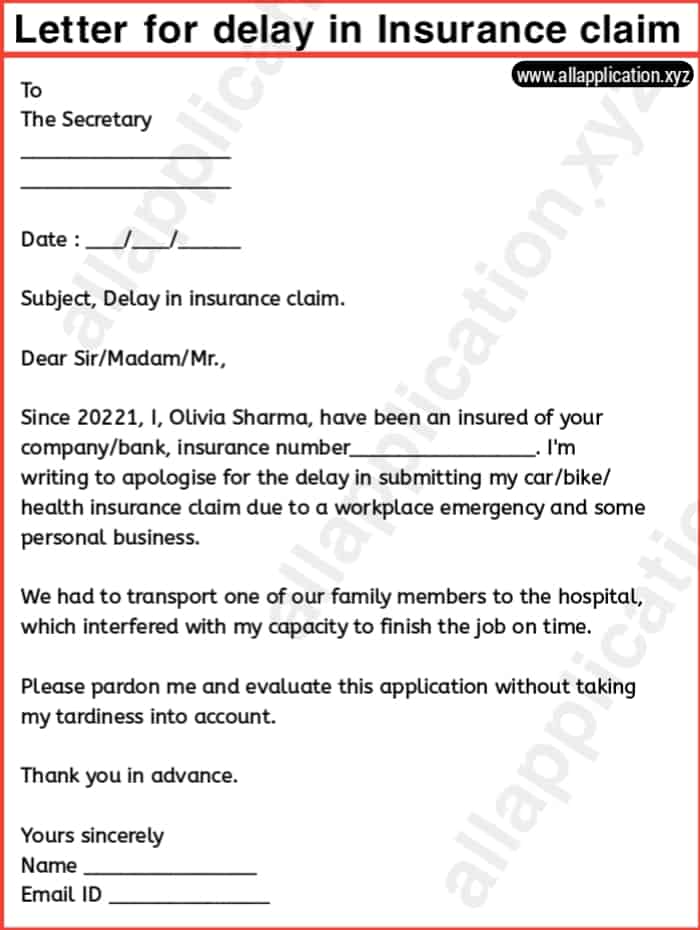 Letter for delay in Insurance claim,Letter To Insurance Company For Late Submission Of Claim.