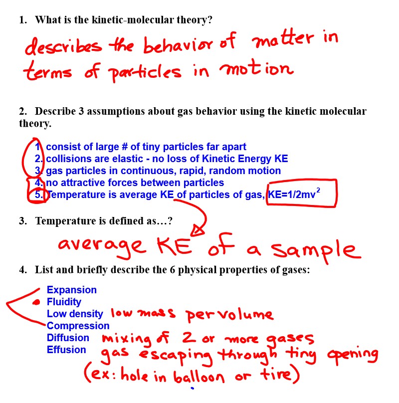 Chemistry Honors: Ch 11 Notes through Dalton's Law; Practice WS for