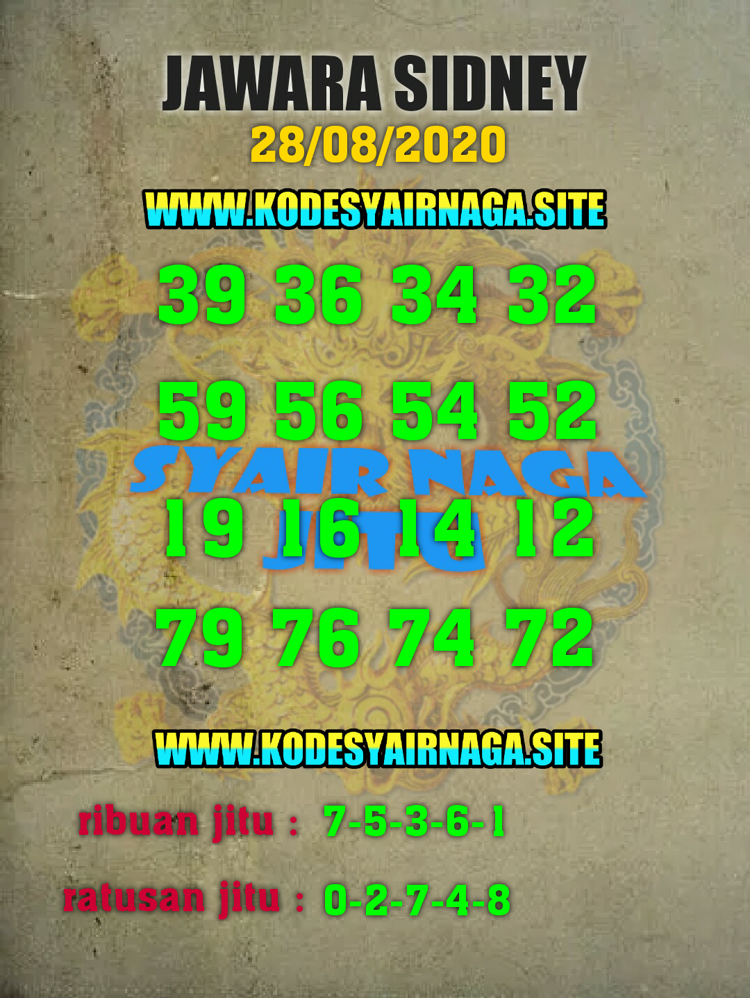 Syair Togel Sydneypools 28 Agustus 2020. Syair Terlengkap hari ini