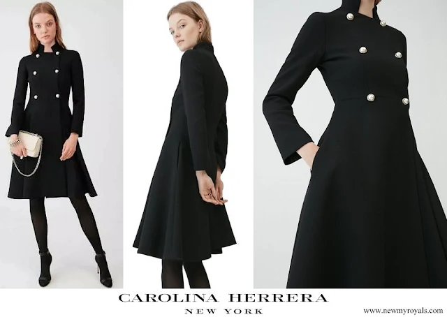 Queen Letizia wore Carolina Herrera Double Breasted Wool Blend Coat