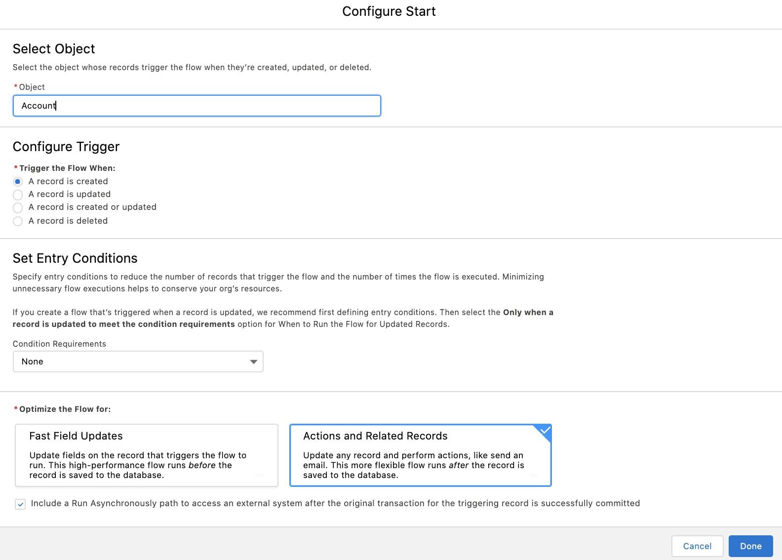 Configure start - record-triggered flow