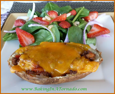 Taco Stuffed Potato Skins | recipe developed by www.BakingInATornado.com | #recipe #dinner