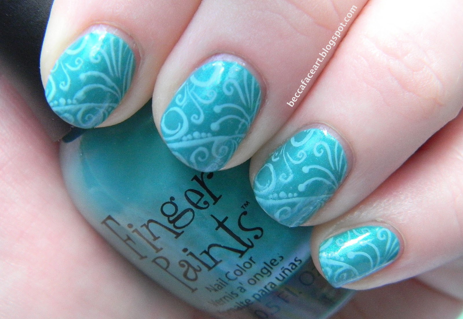 Becca Face Nail Art: Turquoise and Teal Swirl Nails