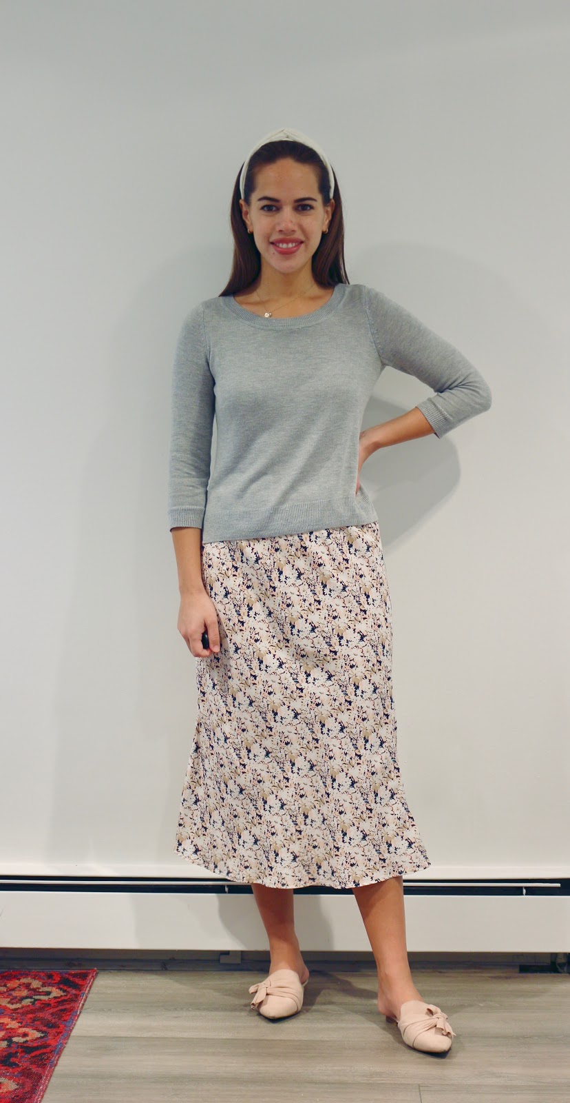 Jules in Flats - Floral Print Midi Skirt (Business Casual Workwear on a Budget)