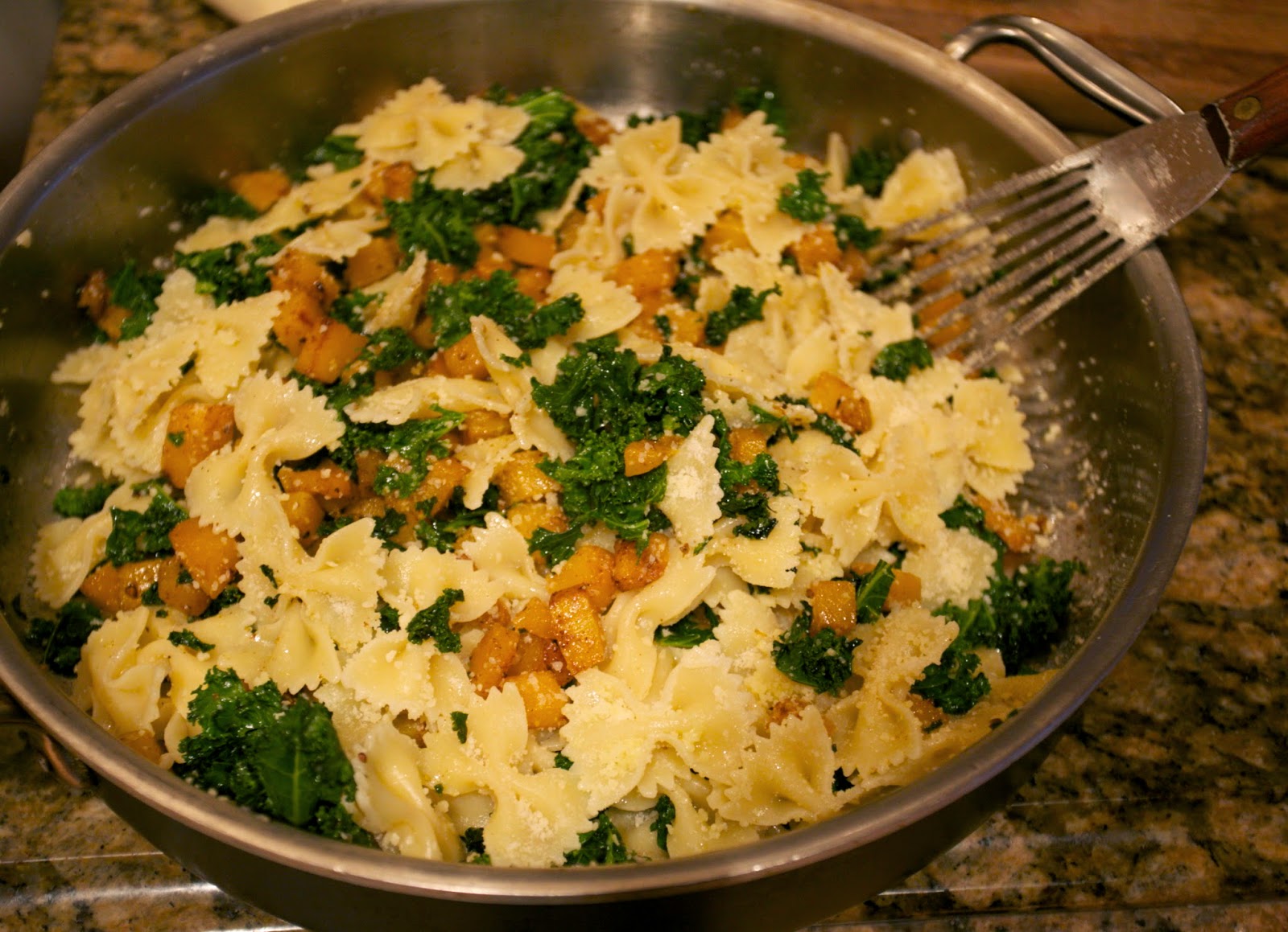 Sauteed Squash and Kale Bow Tie Pasta