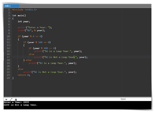 Leap Year Program in C with Logic, Explanation and Output