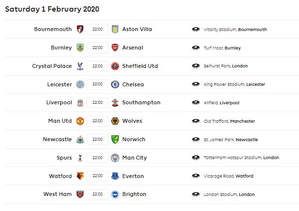 Jadwal Lengkap Liga Inggris 2019-2020