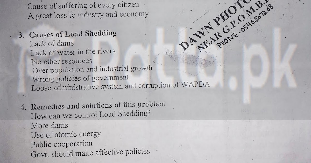 Short essay on load shedding in pakistan picture