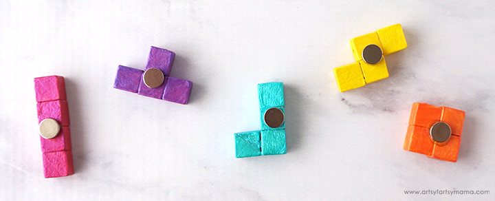 DIY Tetris Magnets made with wooden cube beads!