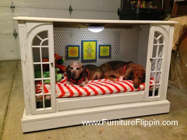 TV Console Cabinet Turned Dog Bed - Featured On Furniture Flippin'