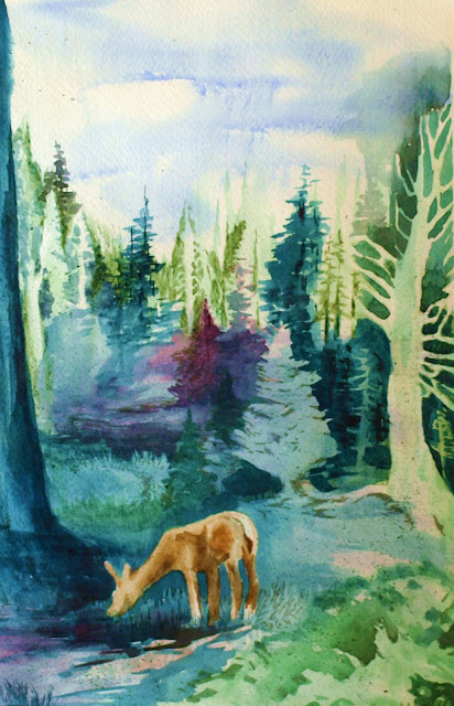 ARTIQUERYROSE: PEACE IN THE FOREST: WATERCOLOR DEER