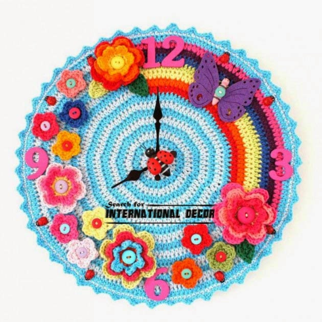 diy wall clock, cool wall clocks,creative wall clocks,crochet wall clock