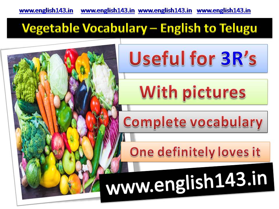 Vegetable Vocabulary English to Telugu with pictures HARINATH VEMULA