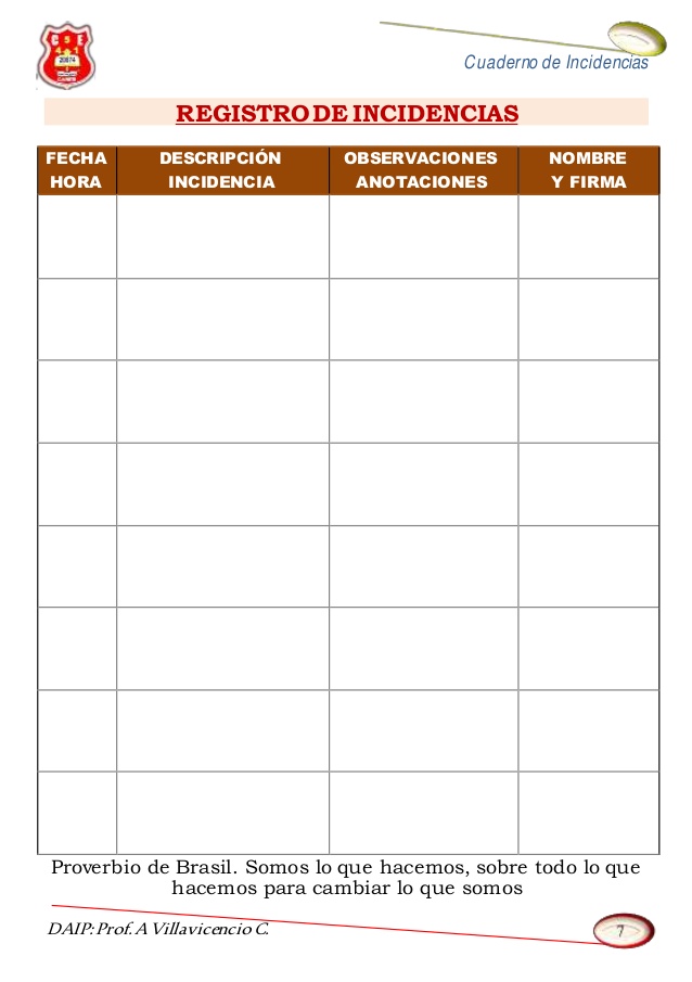 Cuadernos de Registro de Incidencias 2021 Materiales Educativos Cuadernos de Registro de Incidencias 2021 Materiales Educativos