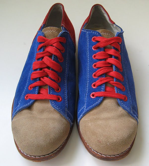 VINTAGE BOWLING SHOES RED BLUE SUEDE SHOES SIZE 11