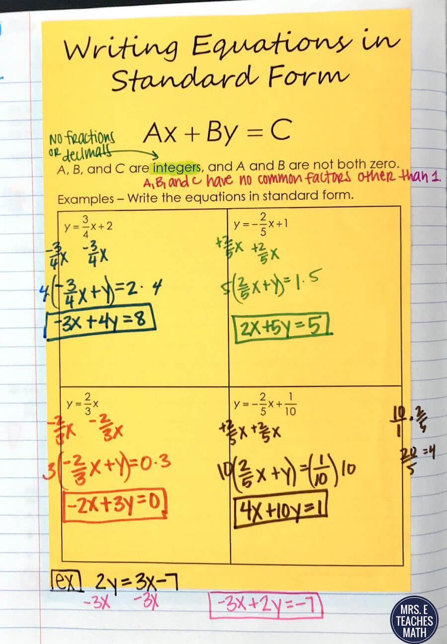 Intro to Linear Equations INB Pages  Mrs. E Teaches Math