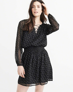 peasant abercrombie lace dress fitch lined chiffon smocked throughout waist fully pattern