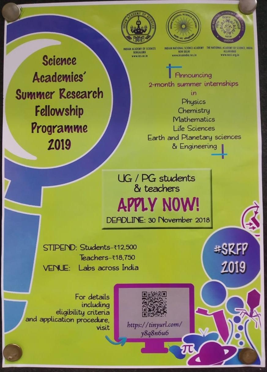 For UG and PG, Indian Academy of Science, INSA & NASI Summer Research