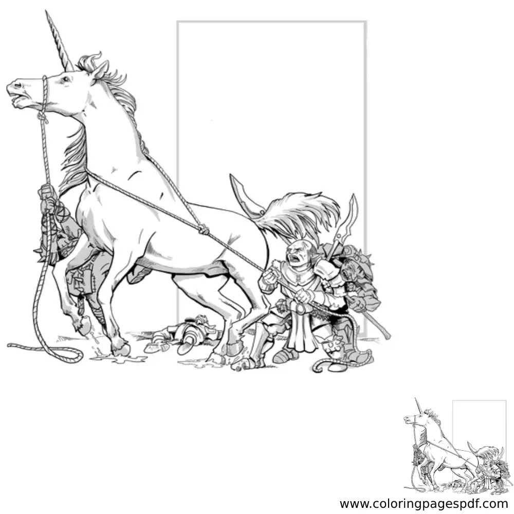 Coloring Page Of A Unicorn Caught By Goblins