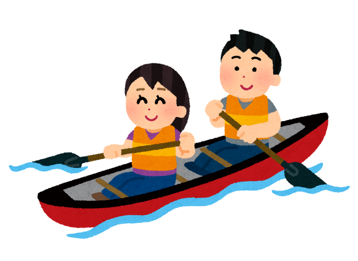 無料イラスト かわいいフリー素材集 二人乗りカヌーのイラスト カナディアンカヌー