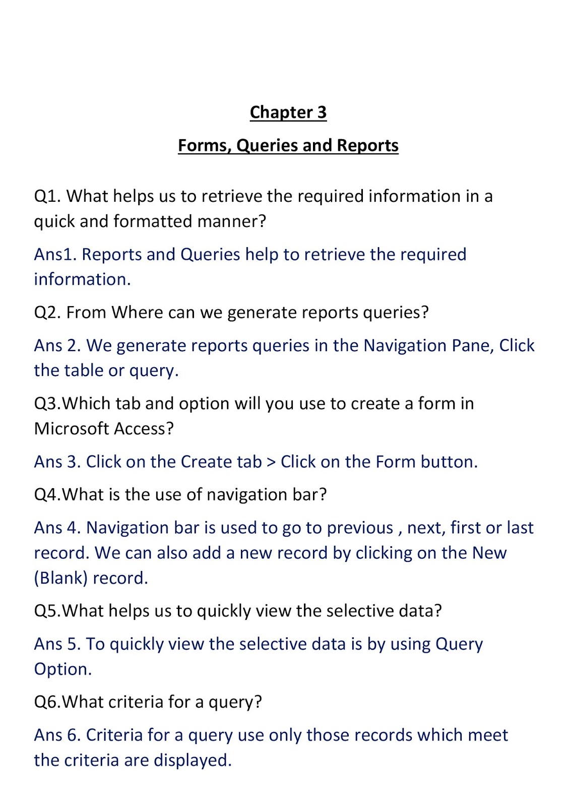 Class VIII Chapter-3 - Forms, Queries and Reports