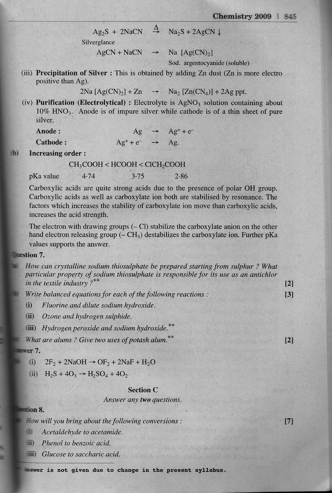 Solved ISC Papers Chemistry Paper 2009 