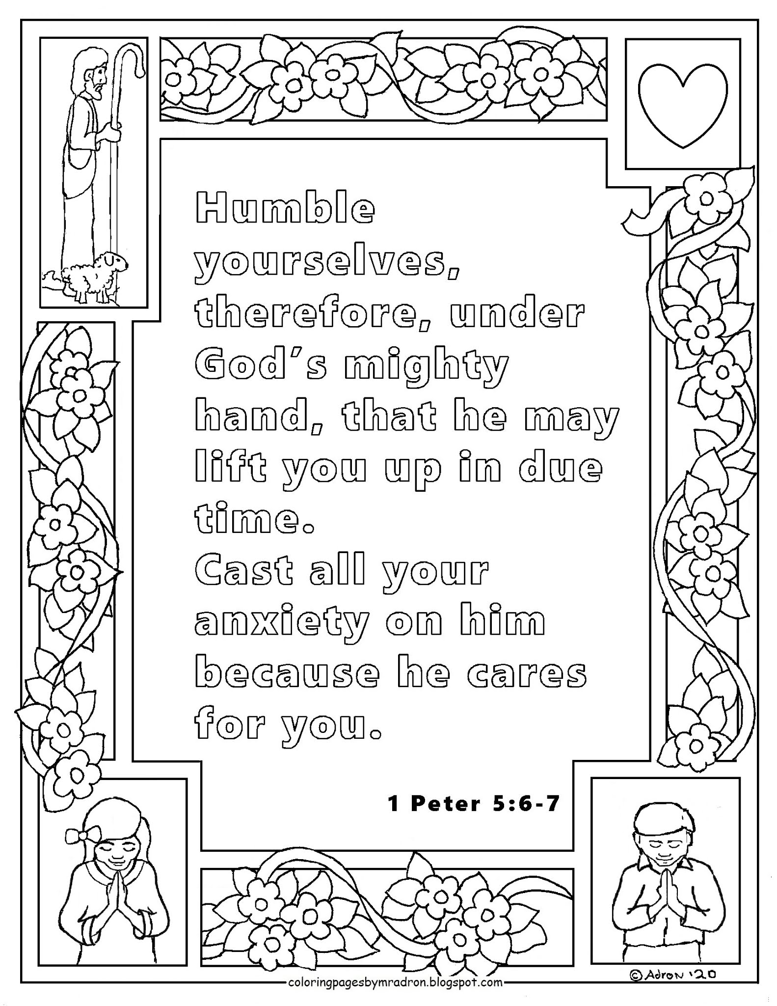 Coloring Pages for Kids by Mr. Adron: Free 1 Peter 5:6-7 Printable ...