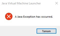 Java Virtual Machine Launcher 2.Hata Penceresi