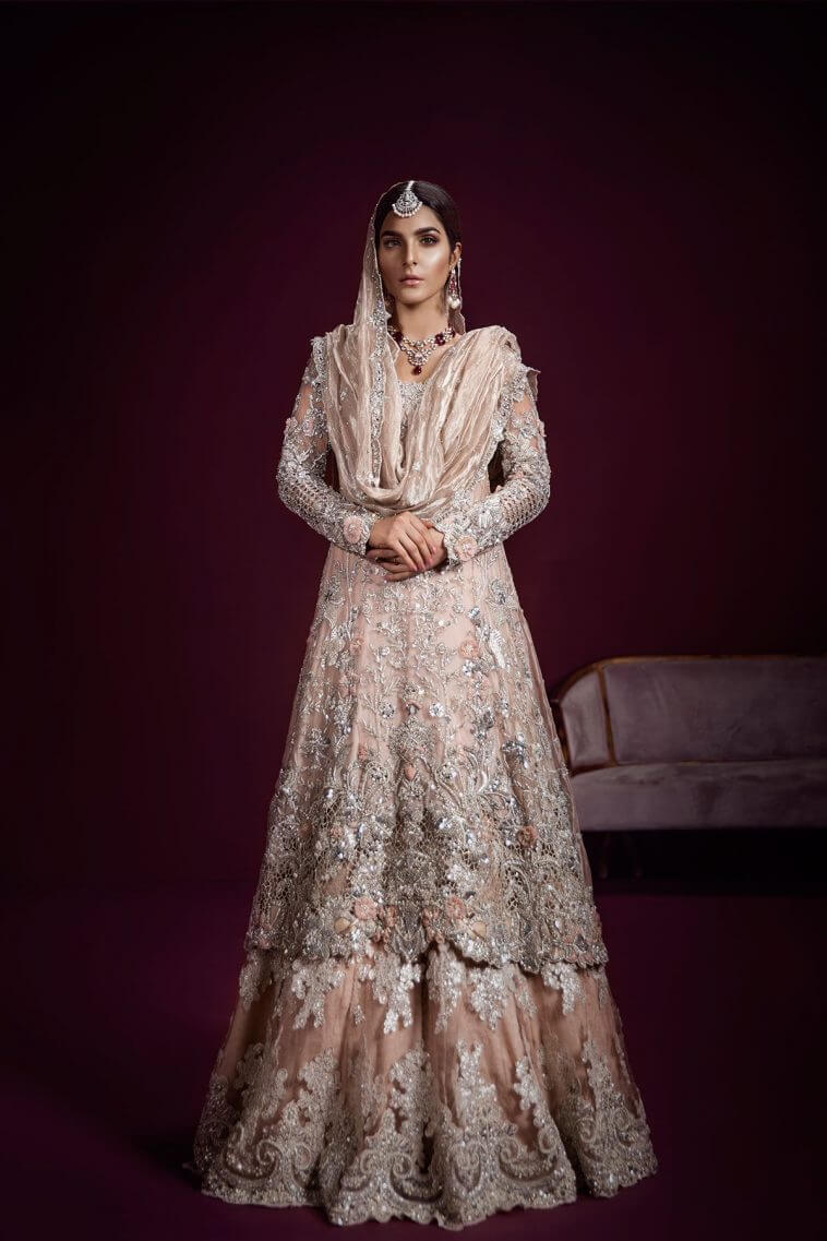 Blush pink Pakistani bridal wear lehnga from Daria-e-Nur collection byAmmara Khan