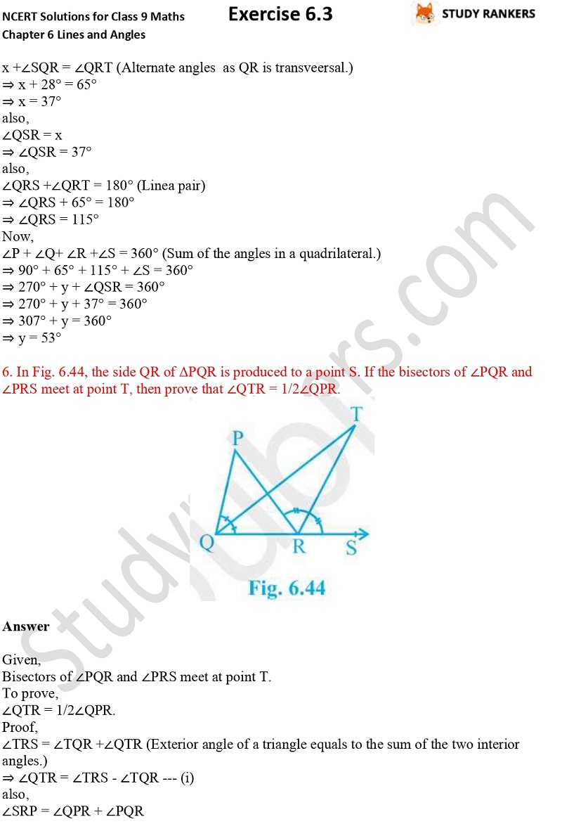 NCERT Solutions for Class 9 Maths Chapter 6 Lines and Angles Exercise 6.3 Part 4