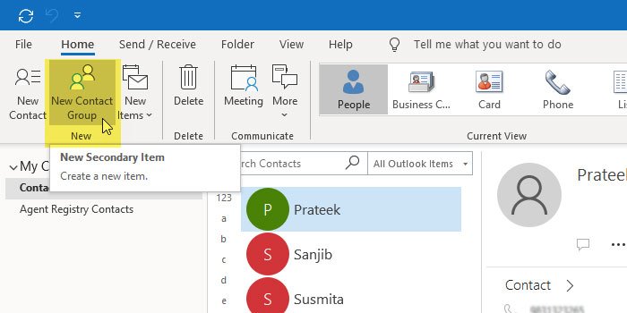 Crea un gruppo di contatti in Outlook per Office 365
