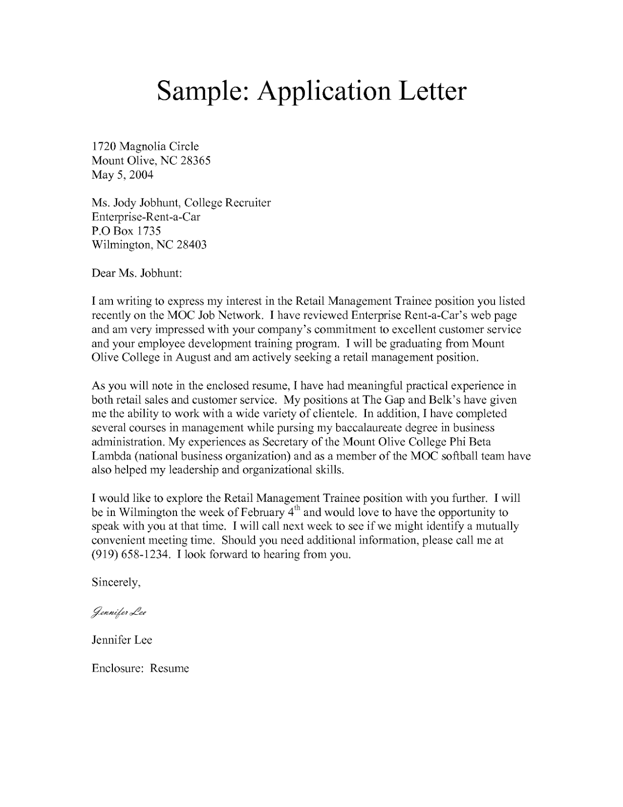 a application letter for a job