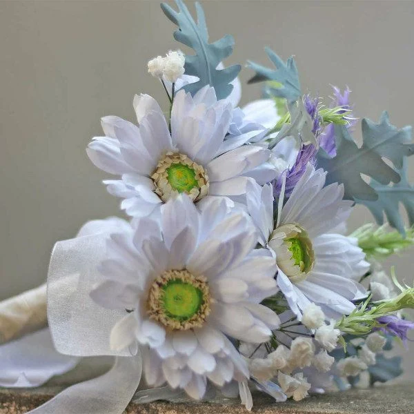 Paper Wedding Bouquet of Gerbera Daisies, Dusty Miller, and Baby's Breath