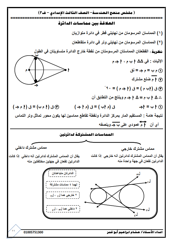 ملخص الهندسة للصف لثالث الاعدادي ترم ثاني | صور 1_011