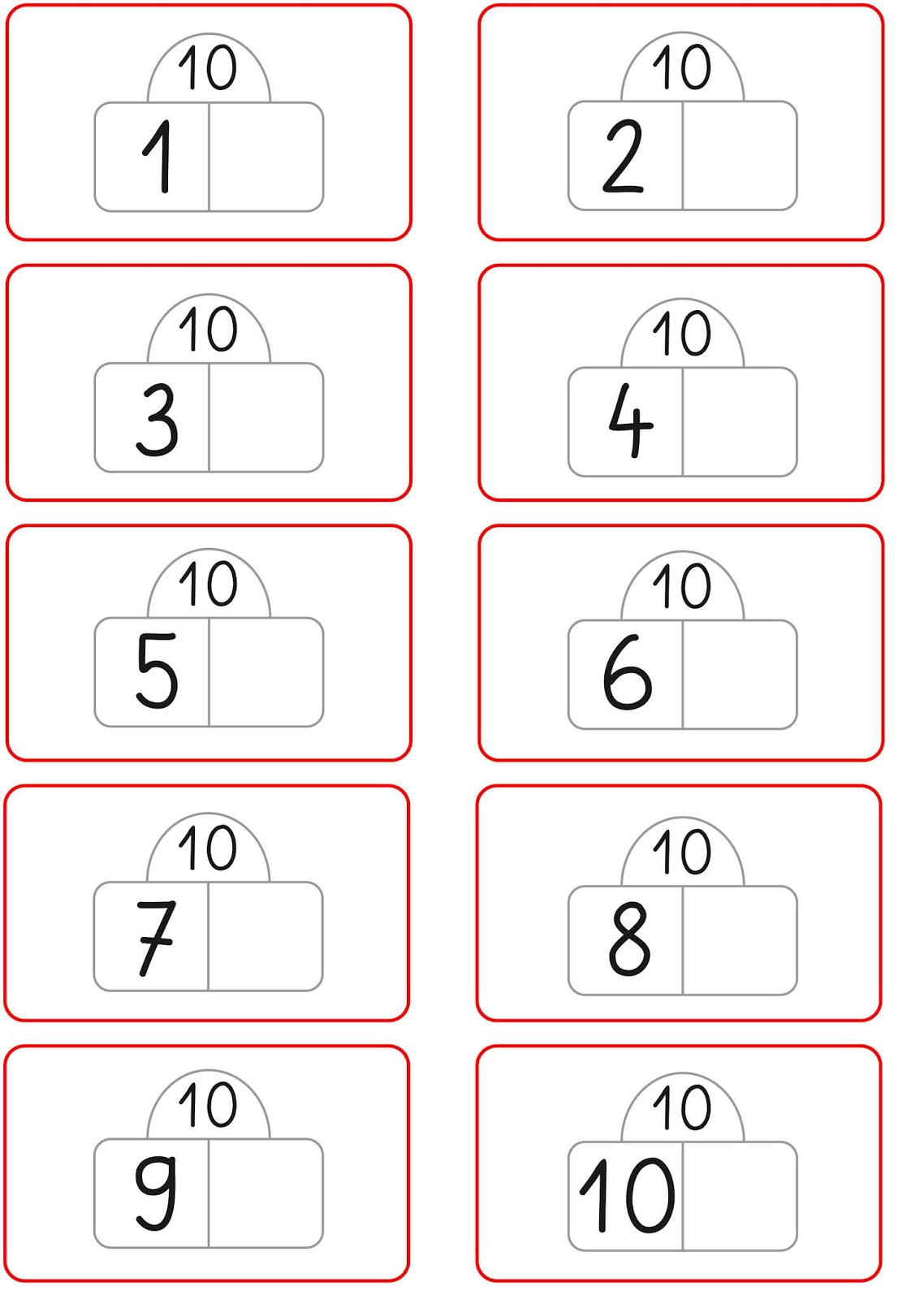 Lernstübchen: alle Zahlzerlegungen der 10 Kärtchen