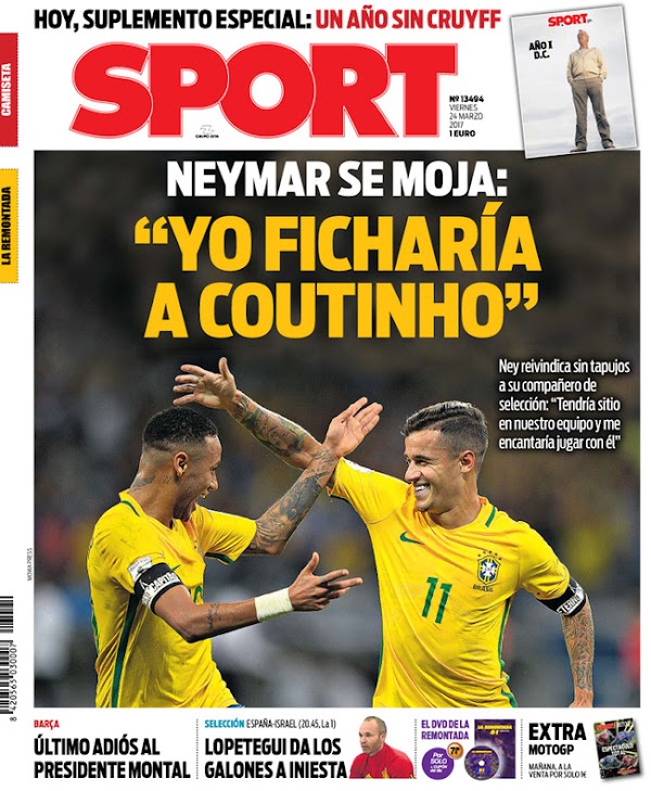 Neymar, Sport: "Yo ficharía a Coutinho"