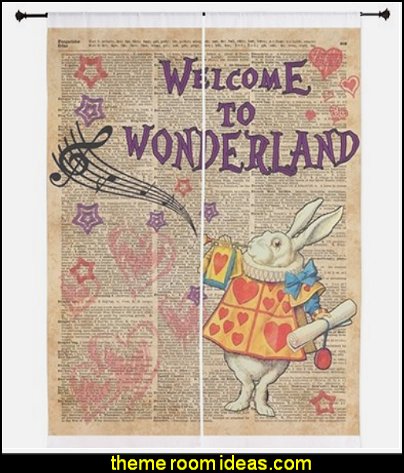 Rabbit Welcome To .. Alice In Wonderland Curtains Alice in Wonderland bedroom decor - Alice in wonderland themed rooms - design an Alice in Wonderland Bedroom - Alice in Wonderland bedroom ideas - Alice in Wonderland bedding - Alice in Wonderlnd wall decals - Alice in Wonderland wall murals - alice in wonderland wallpaper mural - tea party theme - alice in wonderland bedroom furniture Rabbit Welcome To .. Alice In Wonderland Curtains