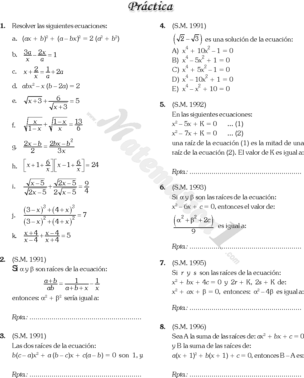 ecuaciones de primer grado y segundo grado