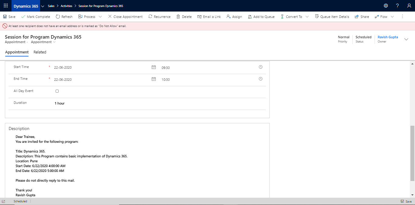 How to create an appointment using code activity with multiple ...