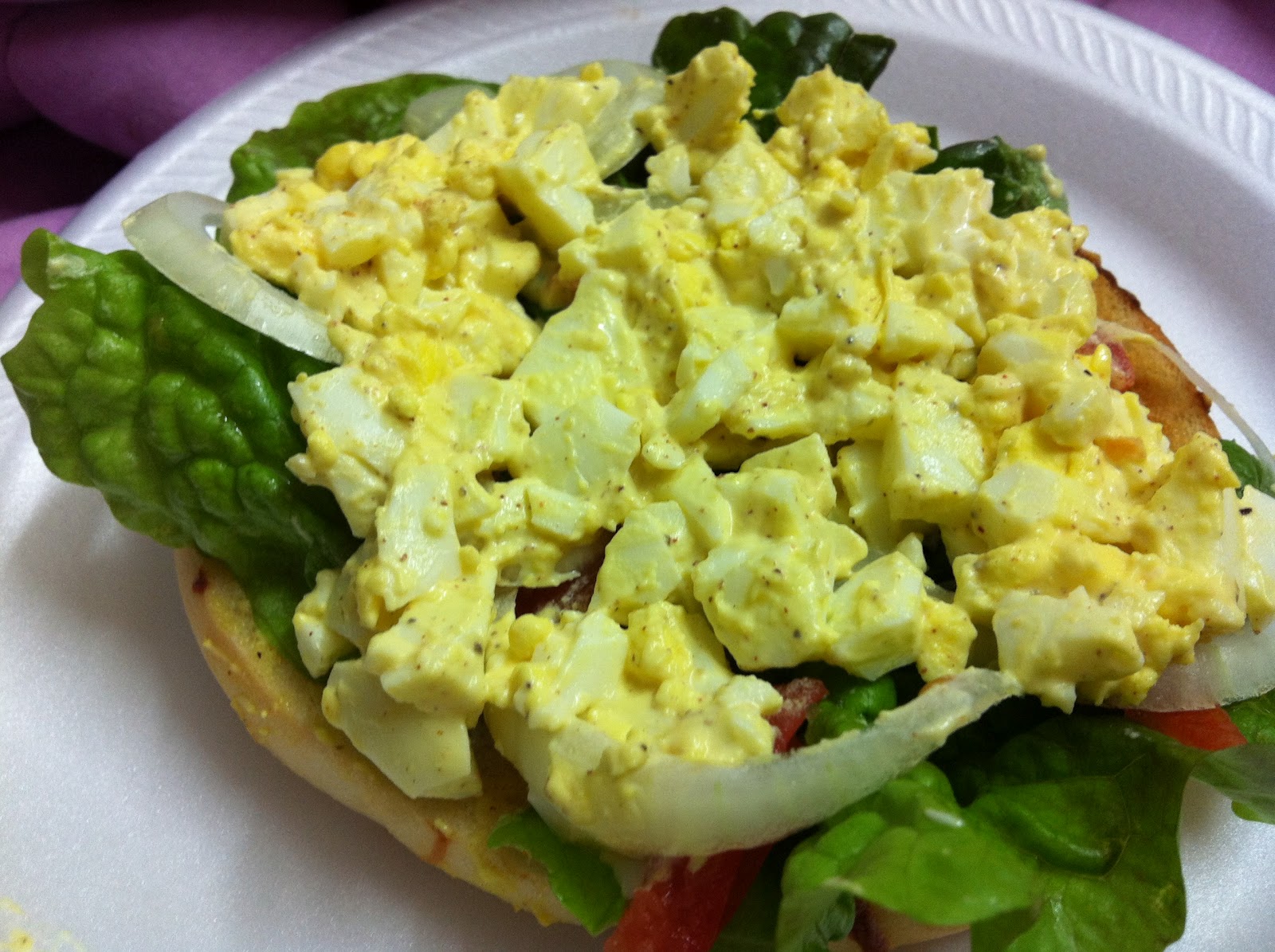 I get hungry... a lot. At midnight. Egg Salad Open Faced Bagel Sandwich
