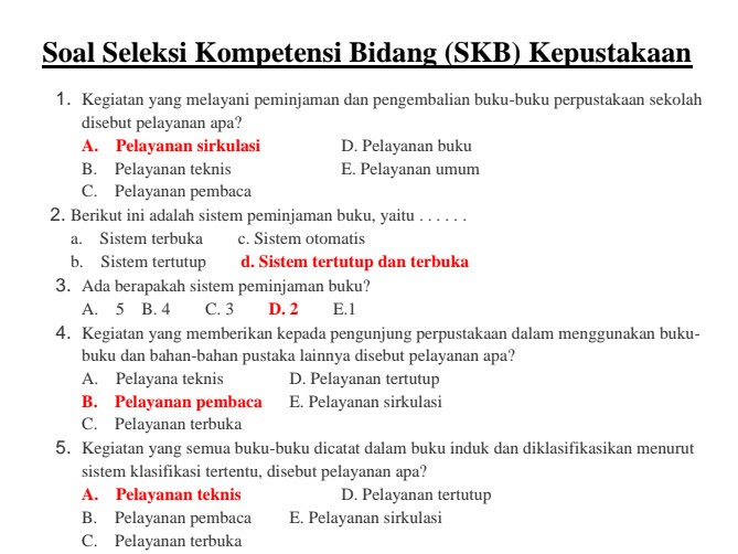 Contoh Soal SKB Kementrian Bidang Kepustakaan CPNS Tahun Contoh Soal SKB Kementrian Bidang Kepustakaan CPNS Tahun