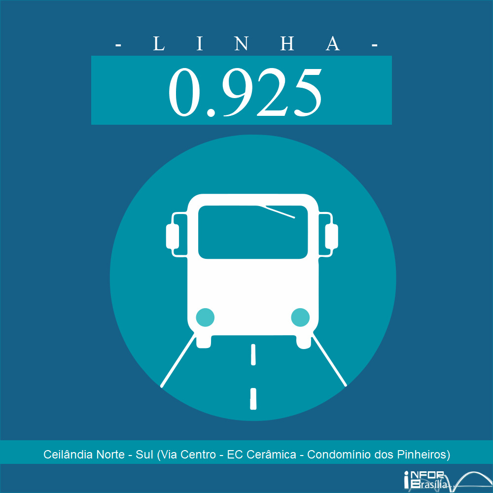 Horário de ônibus e itinerário 0.925 - Ceilândia Norte - Sul (Via Centro - EC Cerâmica - Condomínio dos Pinheiros) Horário de ônibus e itinerário 0.925 - Ceilândia Norte - Sul (Via Centro - EC Cerâmica - Condomínio dos Pinheiros)